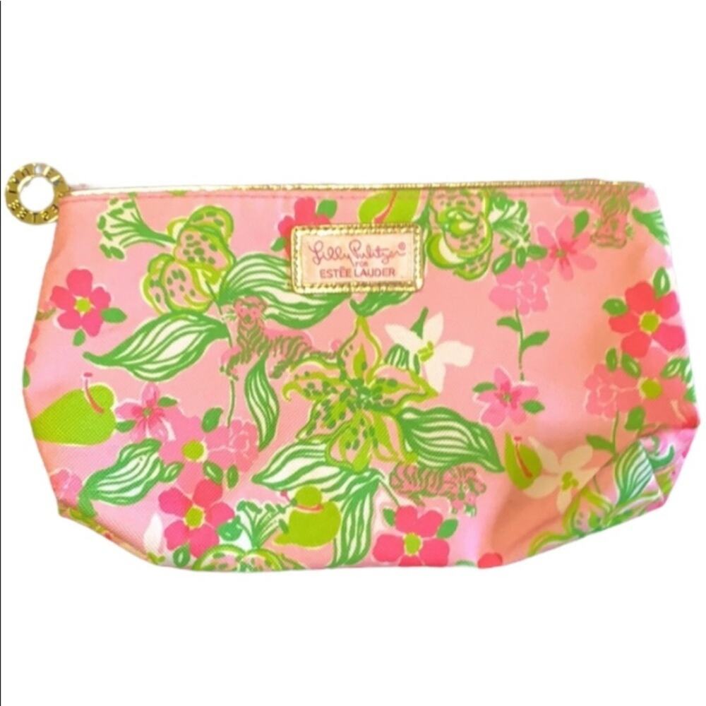 Lilly Pulitzer Bag Estee Lauder Cosmetic Makeup Bag Pink Tiger Pattern